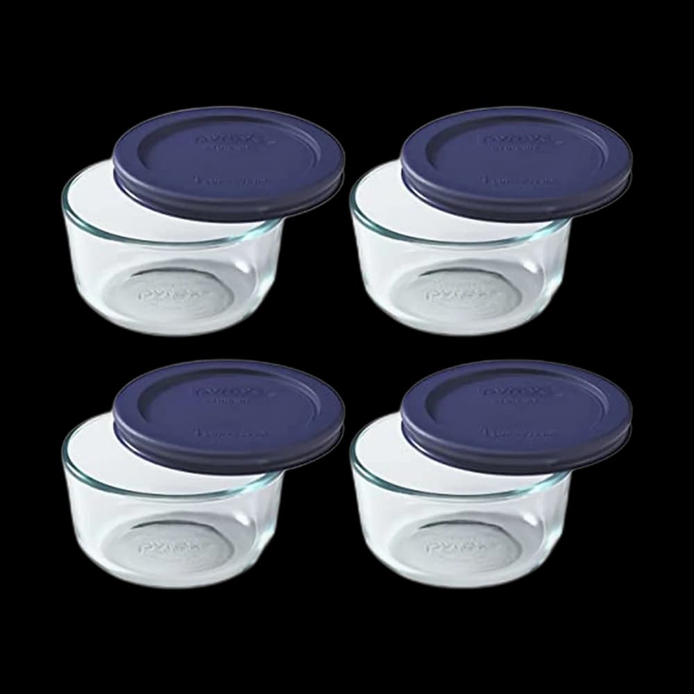 Pyrex 7202 (1-Cup) Glass Bowl with Dark Blue Lid (4-Pack)