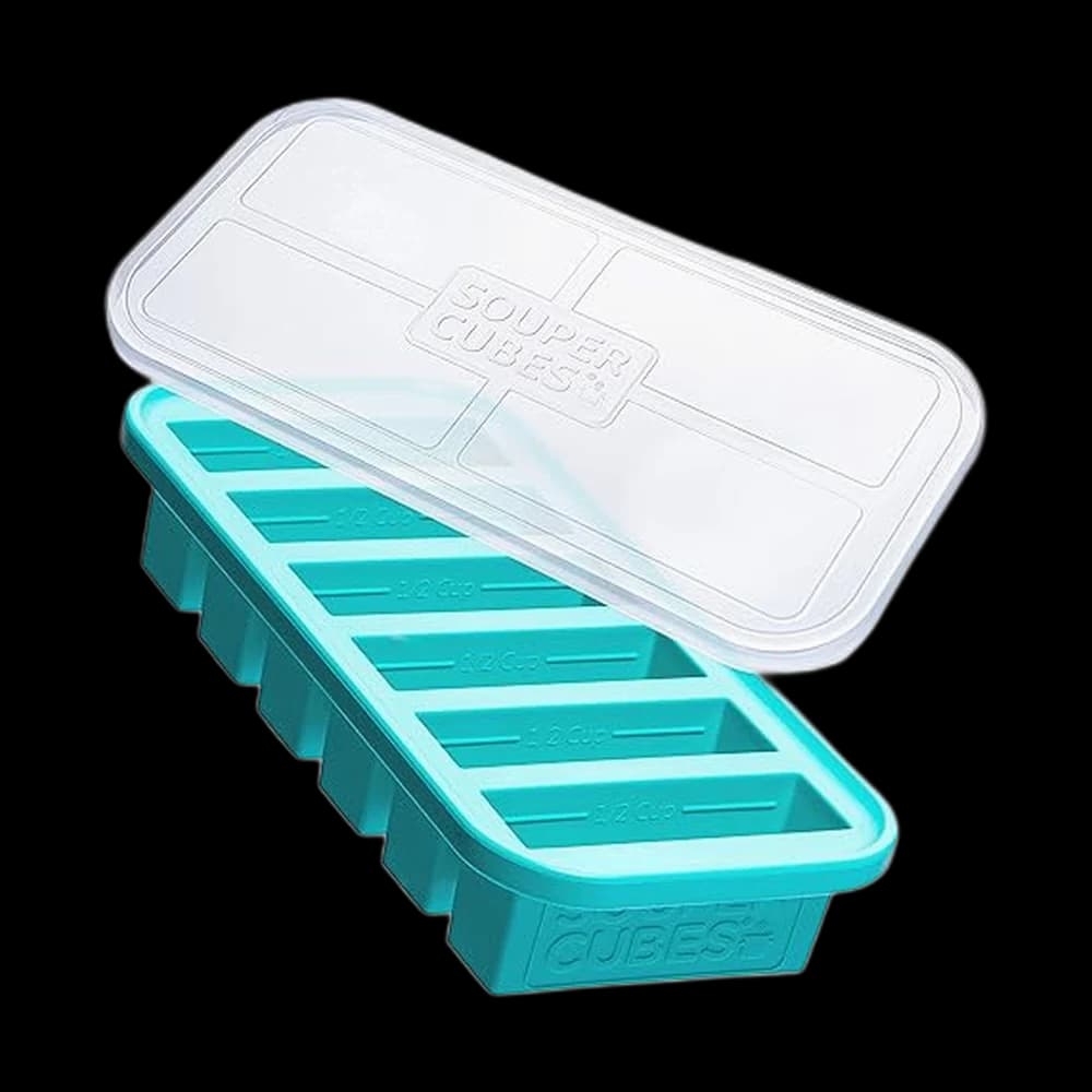 Souper Cubes 1/2 Cup Silicone Freezer Mold with Lid, Aqua, 1-Pack
